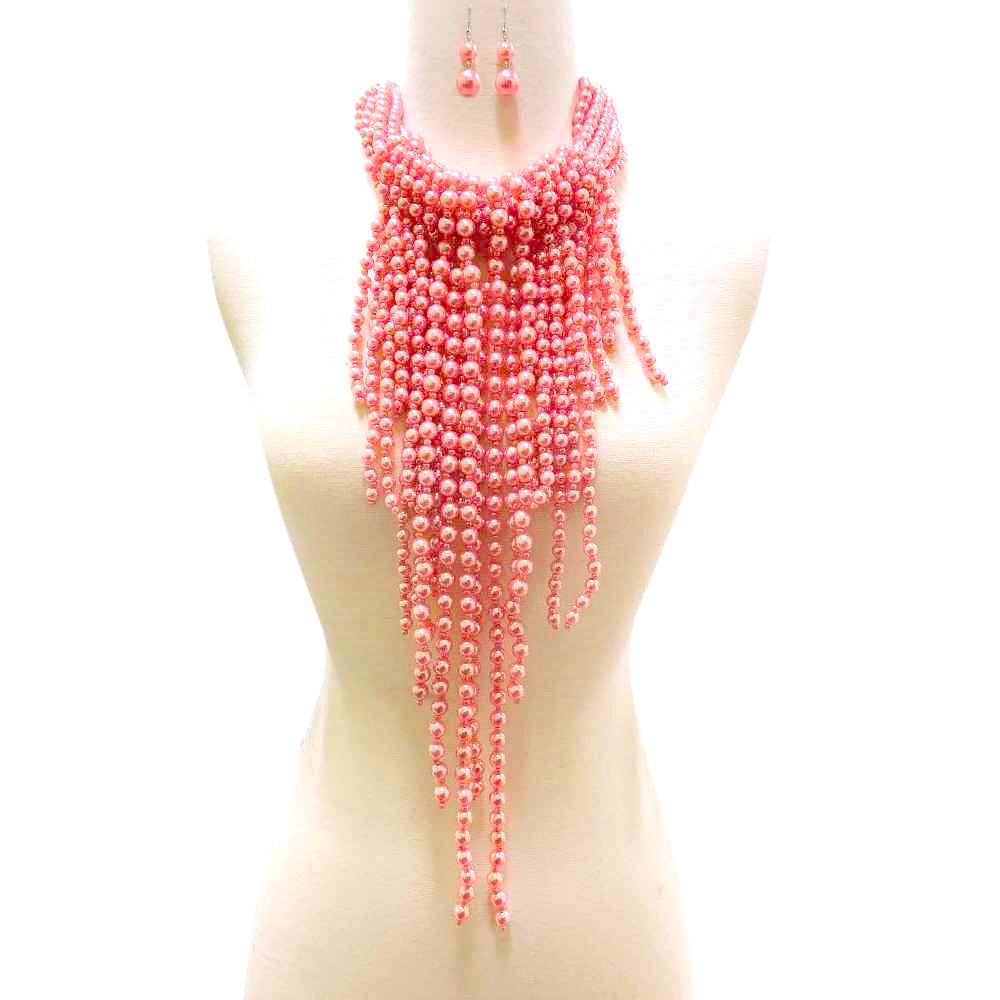 Multi Layered Pearl Bib Statement Necklace